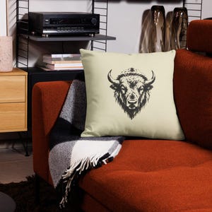 Bison Throw Pillow | Detailed Mountain West American Buffalo Decor