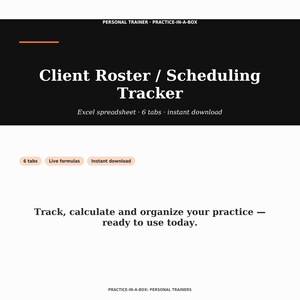 Personal Trainer Client Roster — Scheduling Tracker, Client Database, Appointment Planner, Waitlist, Business Spreadsheet