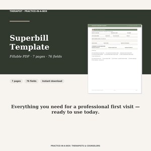 Therapist Superbill Template — Fillable PDF, CPT Codes, ICD-10 Reference, Insurance Claim Form, Editable