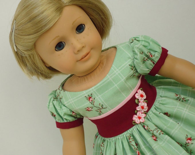 Vintage 1950's Green/red Floral Dress With Contrast Trim, Full Skirt