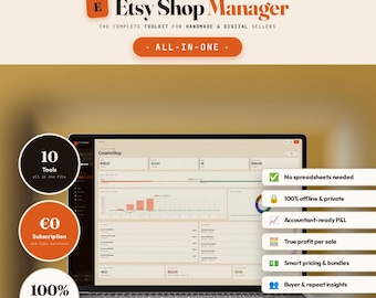 Administrador de tienda de Etsy (ENG) / Panel de control empresarial de Etsy todo en uno para proveedores / Umsatz, SEO y Gewinn-Tracker