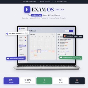Exam OS Pro | Study Planner, Flashcards, Spaced Repetition & Exam Tracker | Pass Your Exam First Time | Digital Download