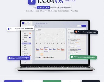 Exam OS Pro | Study Planner, Flashcards, Spaced Repetition & Exam Tracker | Pass Your Exam First Time | Digital Download