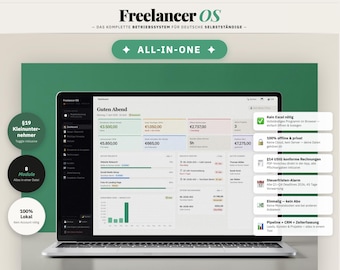 Freelancer OS (Deutsch) / Herramienta independiente todo en uno para Buchhaltung, Rechnungen, Steuern & Projekte / Sofort-Download