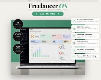 Sistema operativo para freelancers (inglés) / Panel de control empresarial todo en uno: facturas, impuestos, CRM, gestión de proyectos y seguimiento del tiempo / Descarga en HTML