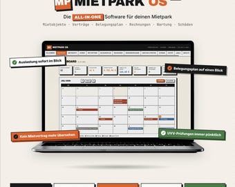 Mietpark OS Pro / Vermietungssoftware para Baumaschinen, Geräte, Fahrzeuge & Anhänger / Mietverträge, Rechnungen, Übergabeprotokolle