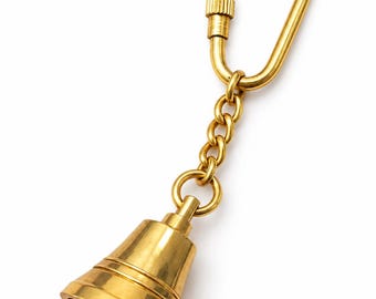 Vintage Brass Bell Keychain – Antique Style Carabiner Clip Charm (Golden Brass)
