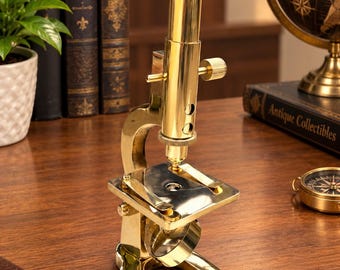 Vintage Solid Brass Microscope – 10X Magnification, Steampunk Lab Decor (8 Inch)