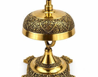 Ornate Brass Filigree Desk Bell | Antique Hotel Reception Counter Ornament (Solid Brass)