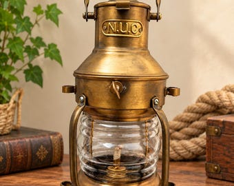 Antique  Lantern Oil Lamp, Nautical Maritime Decor (13 Inch Tall)