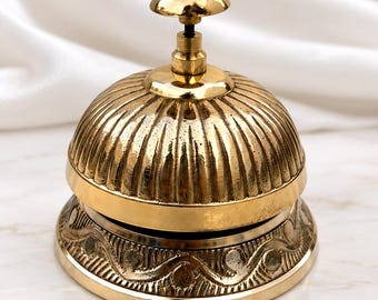 Brass Desk Bell Vintage Engraved Service Bell Hotel Reception Counter Decor Handmade