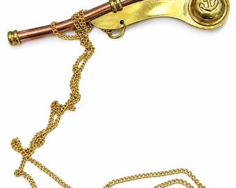 Brass Boatswain Whistle with Chain, Nautical Bosun Call, Maritime Gift, Vintage Brass Whistle, Handmade Nautical Collectible