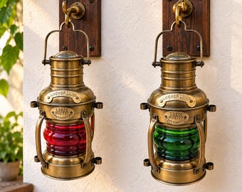 Nautical Ship Lantern, Vintage Brass Tone Marine Lamp, Handmade Coastal Maritime Decor