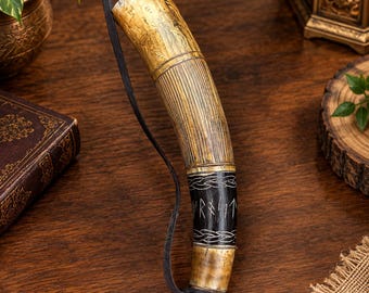 Halloween Viking Battle Horn:  Authentic Natural Handmade Horn Replica For Cosplay Decor & Gift