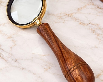 Vintage Style Magnifying Glass: Brass and  Wood Reading Lens