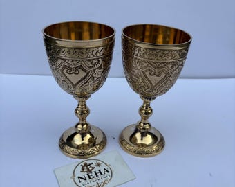 Handmade Brass Goblet | Medieval Chalice, Engraved Wine Glass (200ml)