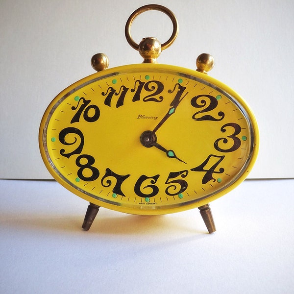 German Alarm Clock, Vintage Mid Century Alarm Working Yellow Clock, Retro, Collectible