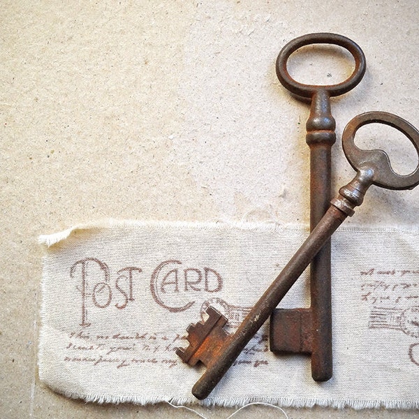 Antique French Keys, Vintage Rustic Skeleton Keys Pair