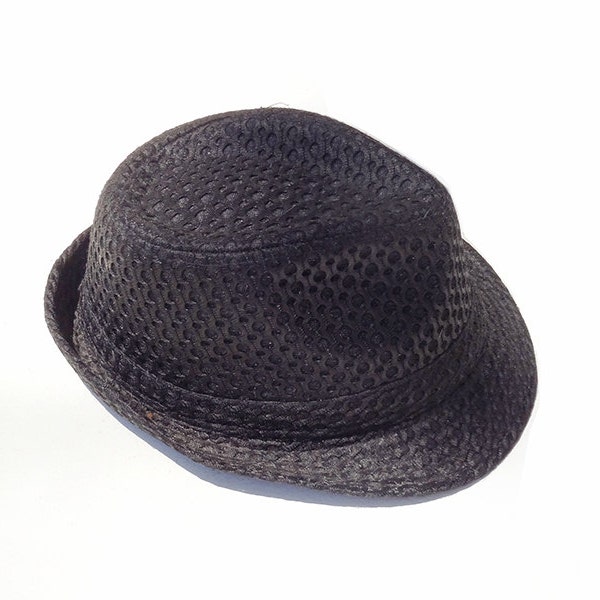 Vintage Black Hat, Fedora Fabric Woman's Hat