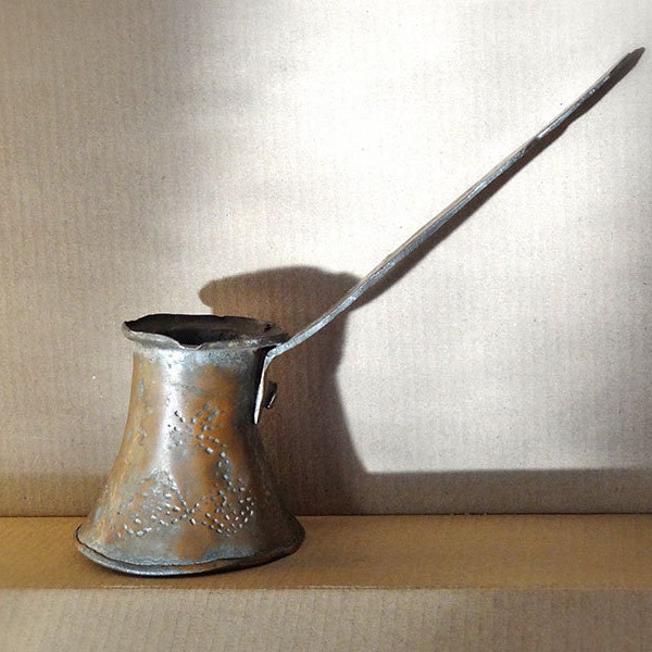 Antique Coffee Pot, Vintage Rustic Primitive Handhammered Copper Greek Coffee Pot