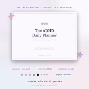 ADHD Daily Digital Planner for GoodNotes & Notability | Undated Daily Planner iPad | Dopamine Friendly Habit Tracker, Brain Dump | 5 Colors