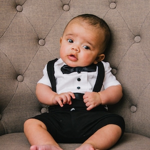 baby wedding outfit boy, christening outfits for boy, baptism outfit boy, special occasion baby boy, baby boy tuxedo, shorts, black accents