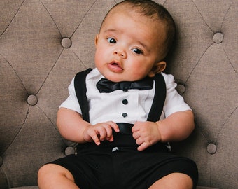 baby wedding outfit boy, christening outfits for boy, baptism outfit boy, special occasion baby boy, baby boy tuxedo, shorts, black accents