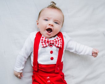 Valentines outfit baby boy, Baby boy bodysuit, Red and White Baby Boy Tuxedo, Baby boy tuxedo, toddler tuxedo, Wedding outfit baby boy