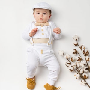 baby boy blessing outfit, baptism outfit boy, baby boy christening outfits, wedding outfit baby boy, baby boy tuxedo, Tan image 1