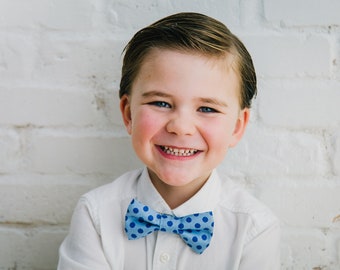 Light Blue Polka Dot Cotton Boy's Bow Tie