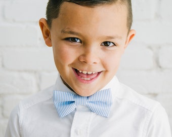 White and Blue Striped Boy's Bow Tie