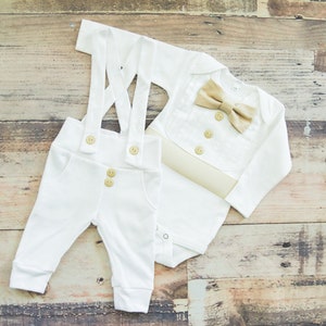 baby boy blessing outfit, baptism outfit boy, baby boy christening outfits, wedding outfit baby boy, baby boy tuxedo, Tan image 5