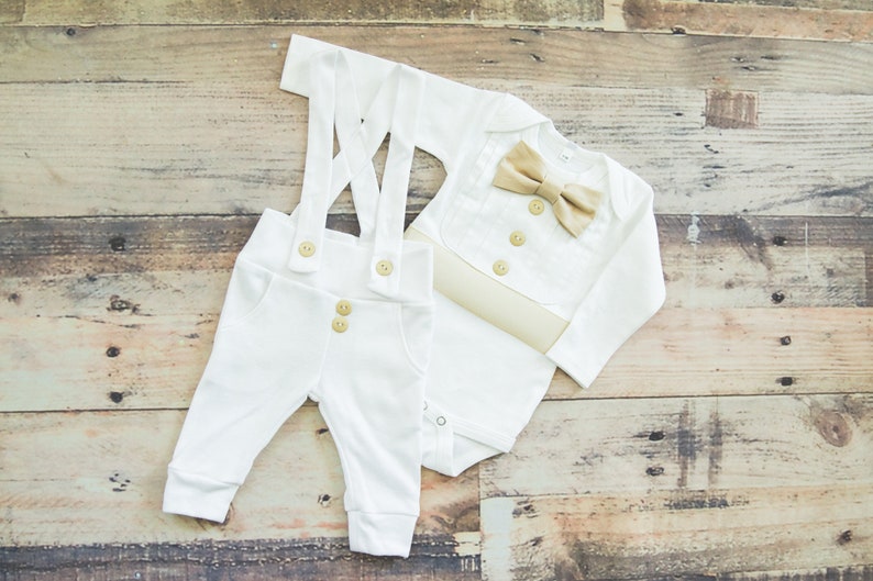 baby boy blessing outfit, baptism outfit boy, baby boy christening outfits, wedding outfit baby boy, baby boy tuxedo, Tan image 5