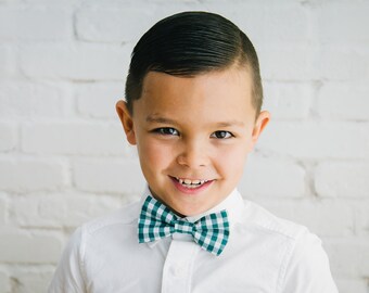 Forest Green Gingham Boy Bow tie