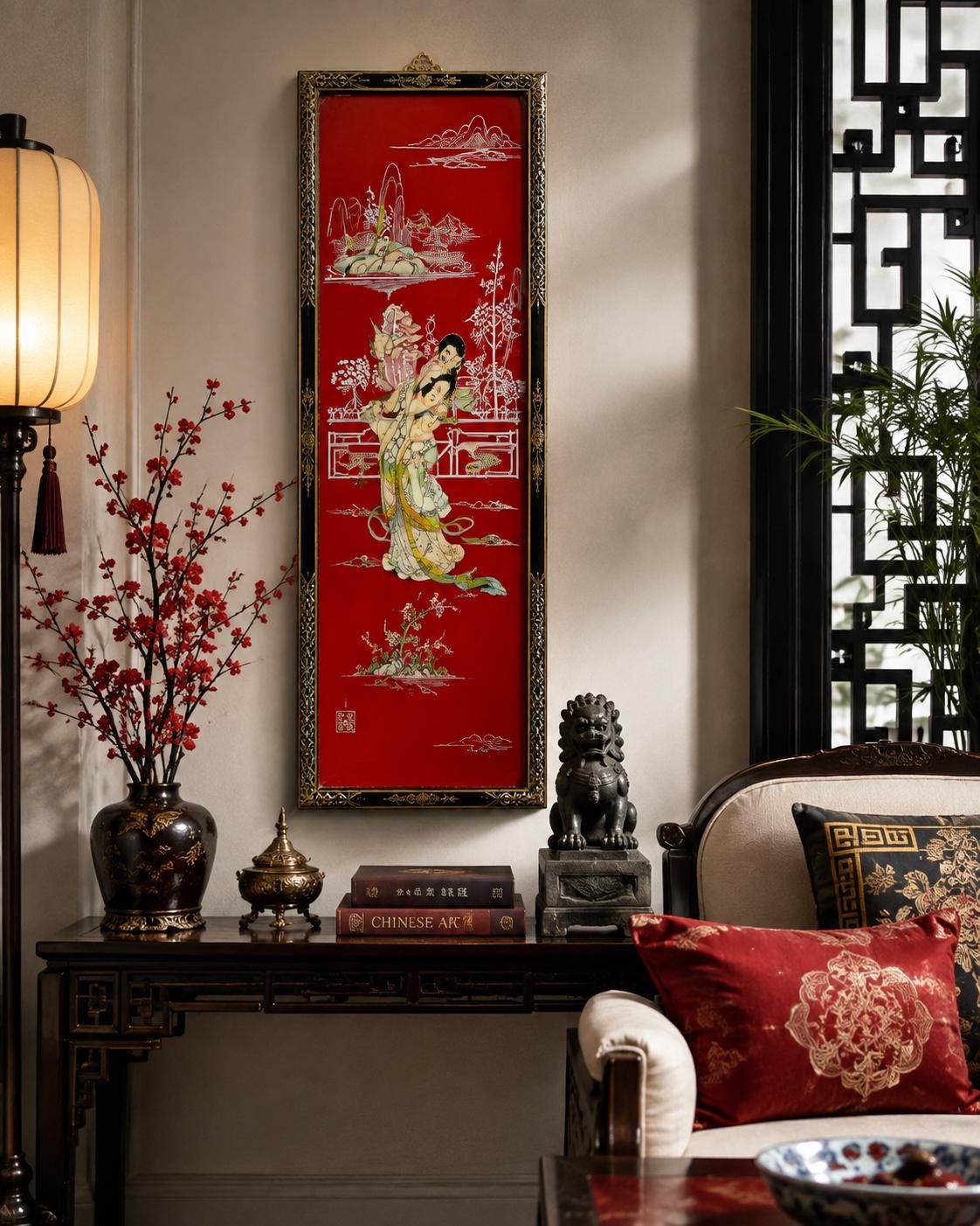 Chinese Lacquer Wood Panel Vintage - Etsy