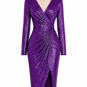 Black Sequin Long Sleeve Midi Dress