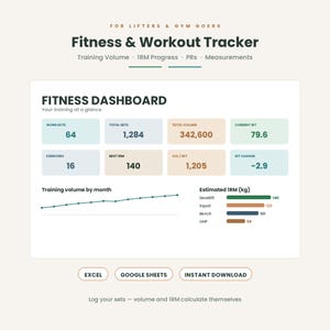 Fitness Workout Tracker Spreadsheet, Gym Log (Excel, Google Sheets)