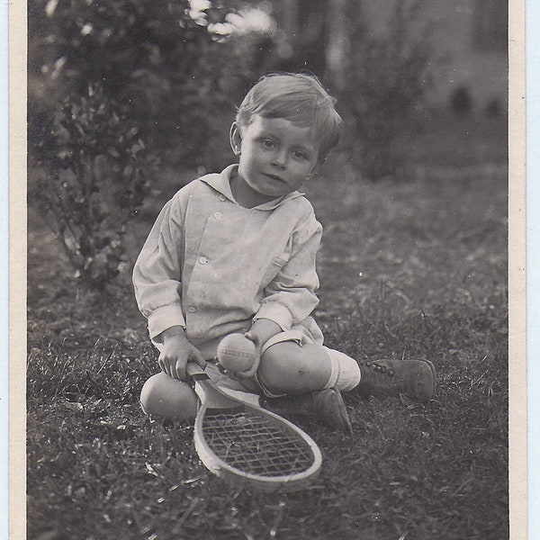 Vintage Tennis Photograph Child High Top Shoes Tennis Racket