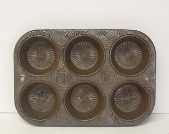 Vintage Ekco Ovenex N-60-6 Star Pattern Muffin Tin Country Primitive Farmhouse Kitchen Baking Pan