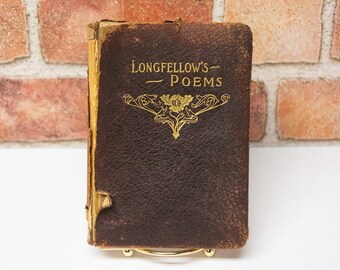 Antique Vintage Leather Hardcover Pocketsize Mother's Day Poetry Book Longfellow's Poems Gift