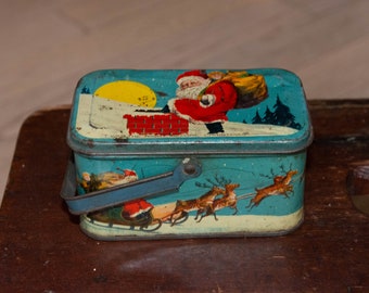 Antique Santa Tin Twas the Night Before Christmas Tindeco Christmas Tin