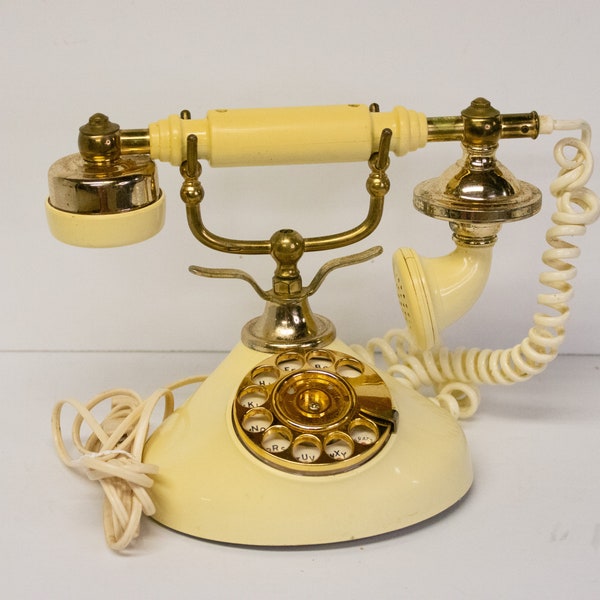 Vintage Rotary Cradle Desktop Telephone Gold Yellow Cottage, French Grandmacore Victorian Style Untested