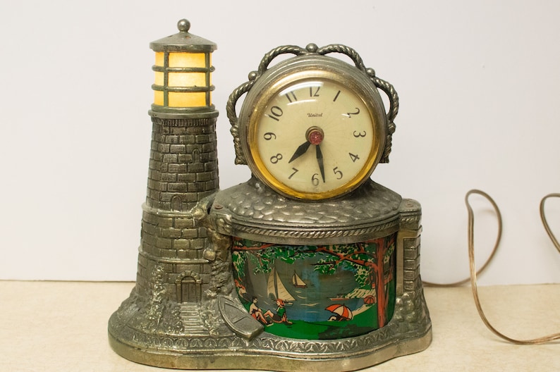 Vintage United Clock Model 290 Lighthouse Sailboat Motion Etsy