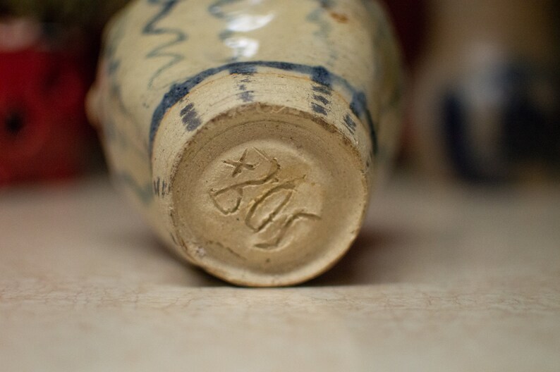 Hand Thrown and Formed Stoneware Blue Cobalt Art Pottery Vase with Faces