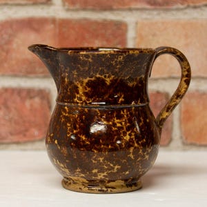 Antique Rockingham Bennington Glaze Yellowware Pottery Small Creamer/Pitcher