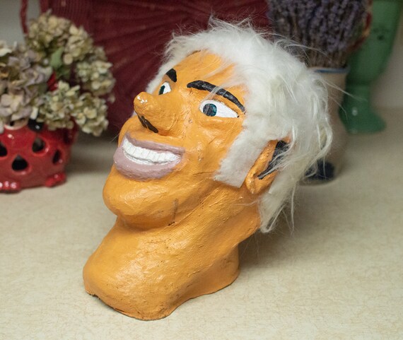 Halloween Decoration Plaster Of Paris Folk Art Creepy Head Etsy