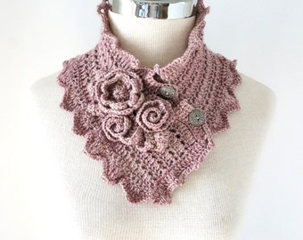 Floral Rose Scarf in cashmere merino wool blend, roses and another flower, unique lace scarf, pink scarf, womens scarf, scarves, scarf,