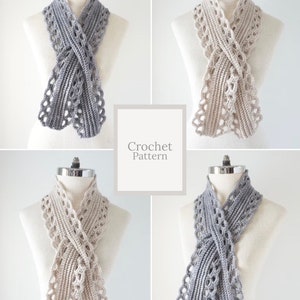 Sophia Lace Scarf crochet pattern in DK weight yarn, contemporary scarf with a touch of lace, crochet scarf pattern, scarf pattern, crochet
