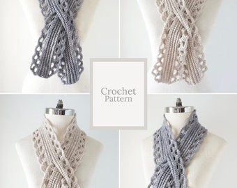 Sophia Lace Scarf crochet pattern in DK weight yarn, contemporary scarf with a touch of lace, crochet scarf pattern, scarf pattern, crochet