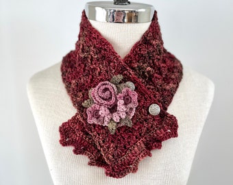 Floral Rose Scarf in burgundy hand painted merino wool, dusty pink roses and other flowers, unique lace scarf, womens scarf, scarves, scarf,